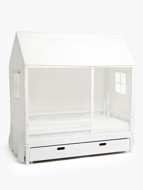 Minitude Nordic Jax Hussäng 70x140, Sänghimmel inkl. BabyMatex Madrass Soft Plus inkl. Sänglåda, Vit