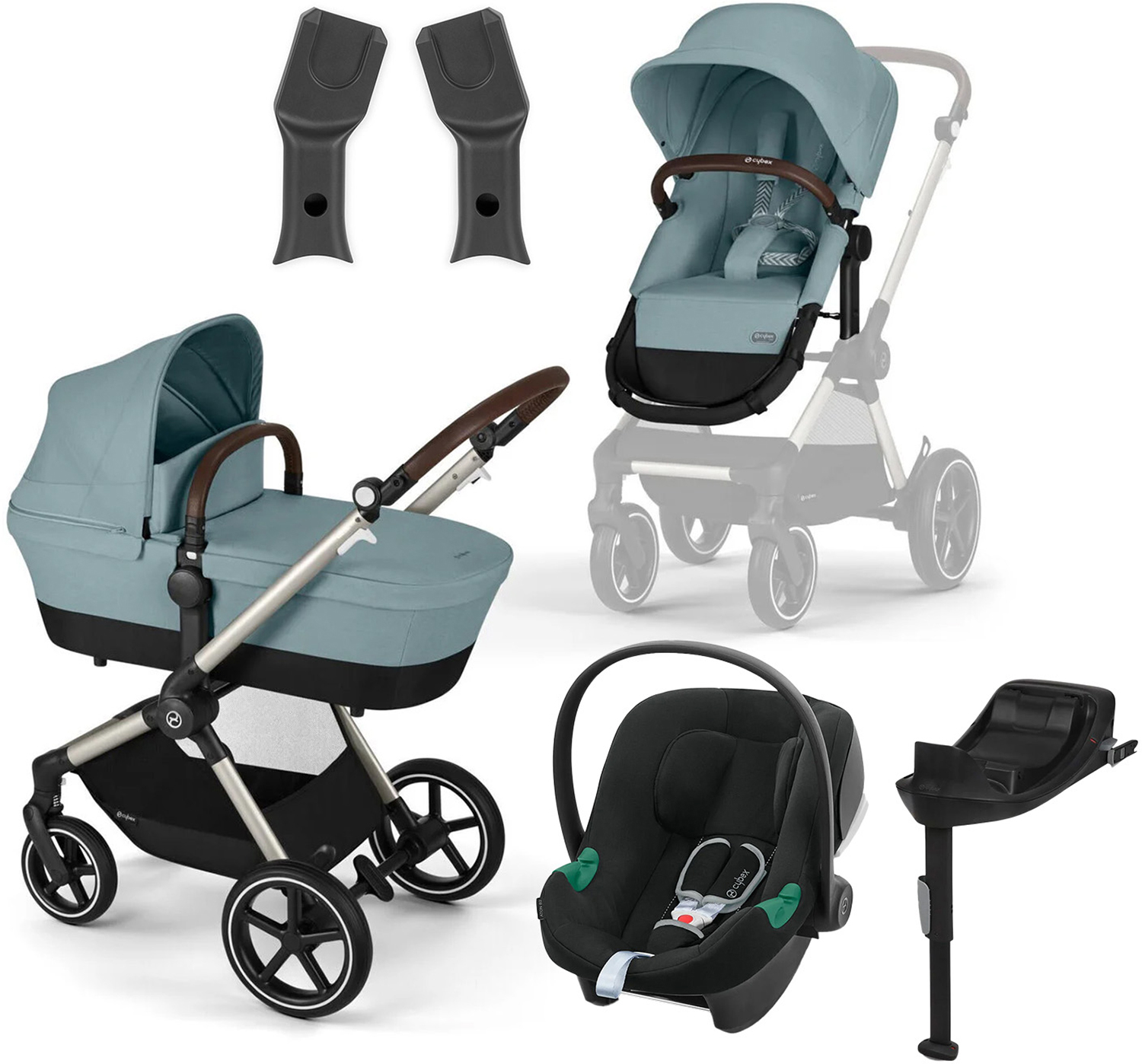 Cybex EOS Lux Duovagn inkl. Aton B2 &  Bas Taupe/Sky Blue