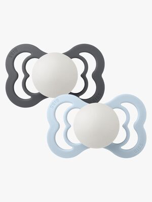 BIBS Supreme Napp 2-Pack Silikon Stl 2 Symmetrisk, Iron Glow/Baby Blue Glow
