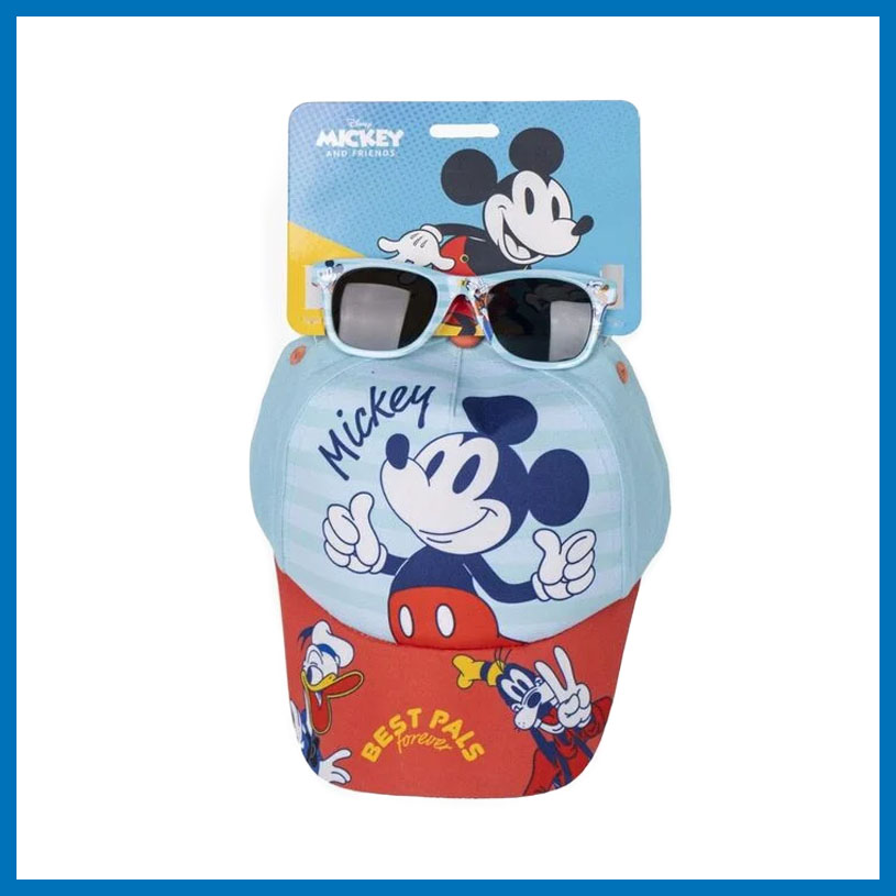 Mickey Mouse-keps med solglasögon, med texten 'Mickey and Friends'.