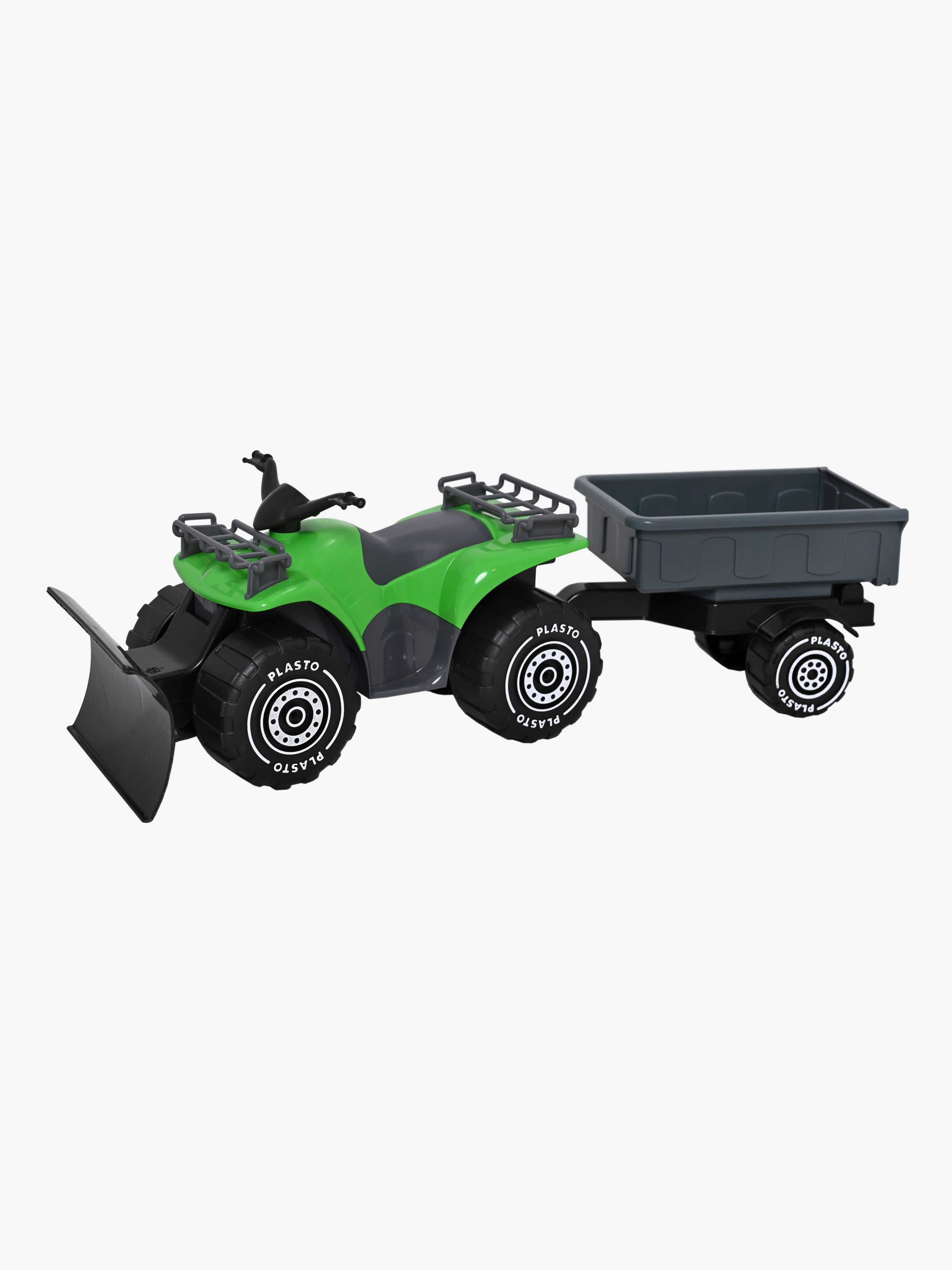 Plasto Fyrhjuling med plog och släpvagn, Grön