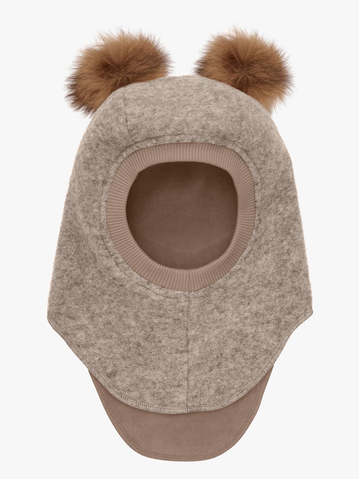 Huttelihut Balaklava Merinoull med Pompoms, Camel Melange