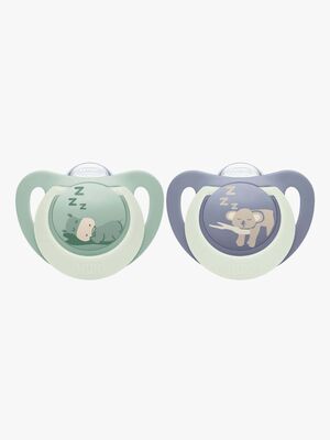 NUK First Choice Night Napp Hippo/Koala 2-Pack, Grön/Blå