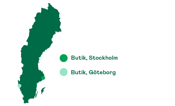 Rektangeldiagram med två nyanser av grönt, representerar butiker i Stockholm och Göteborg.