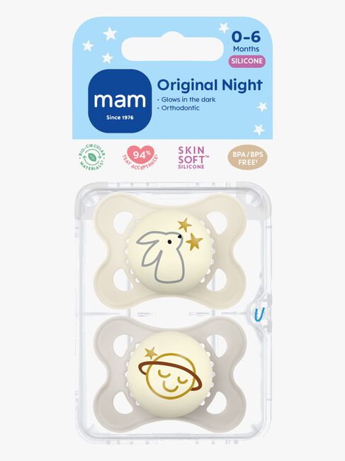 MAM Original Night Nappar Silikon 2-Pack 0-6m, Neutral