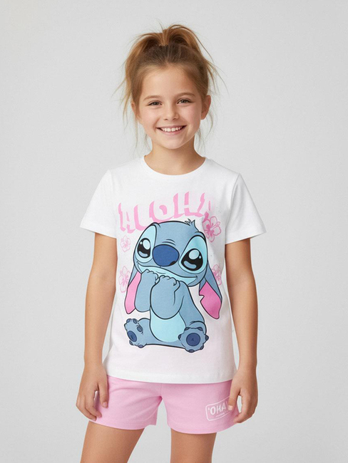 Disney Stitch T-shirt & Shorts Set, Vit