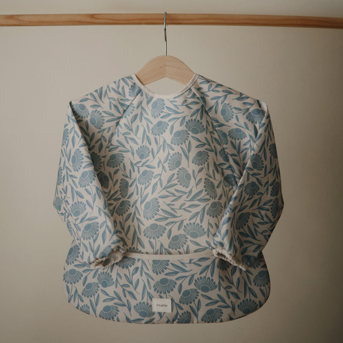 Mushie  Långärmad Haklapp, Blue Flowers