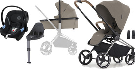 Crescent Ultra Duovagn inkl. Cybex Aton M Babyskydd, Sand/Brown Chrome