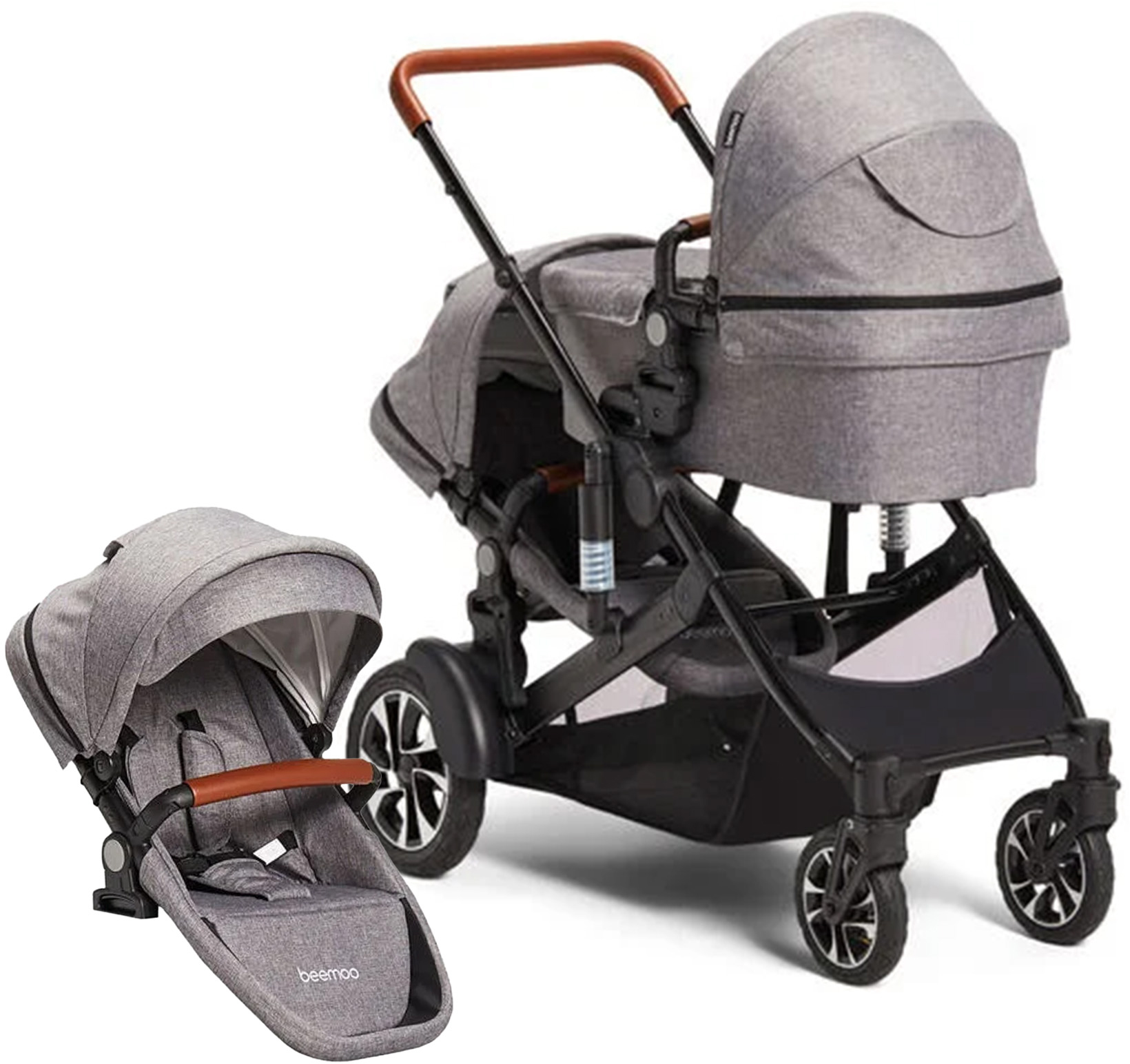 Beemoo Maxi 4 Twin Syskonvagn Inkl. Syskonsits Grey Melange/Black