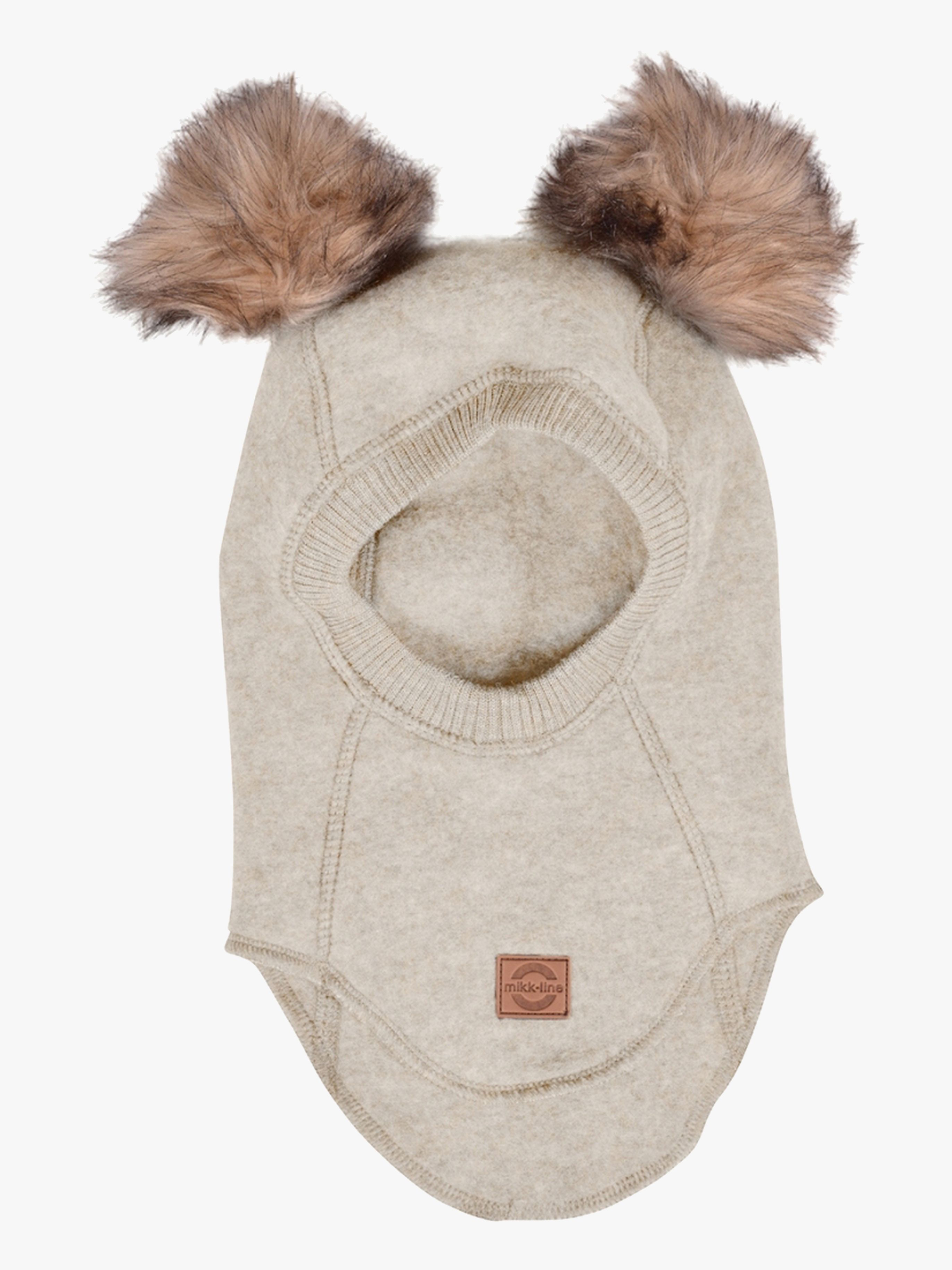 Mikk-Line Balaklava Merinoull med Pompoms, Melange Offwhite, 62-68
