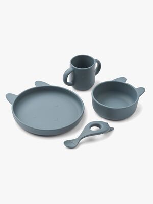 LIEWOOD Vivi Silikon Geschirrset, Rabbit Whale Blue