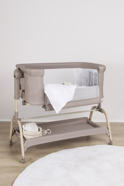 Beemoo CARE Motion Bedside Crib, Taupe/Wood