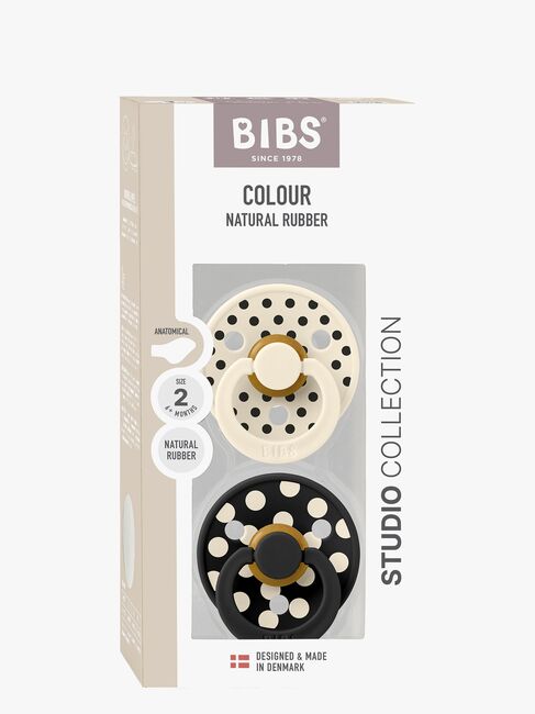 BIBS Studio Colour Polka Napp 2-Pack Latex Stl 2 Anatomisk, Ivory/Black