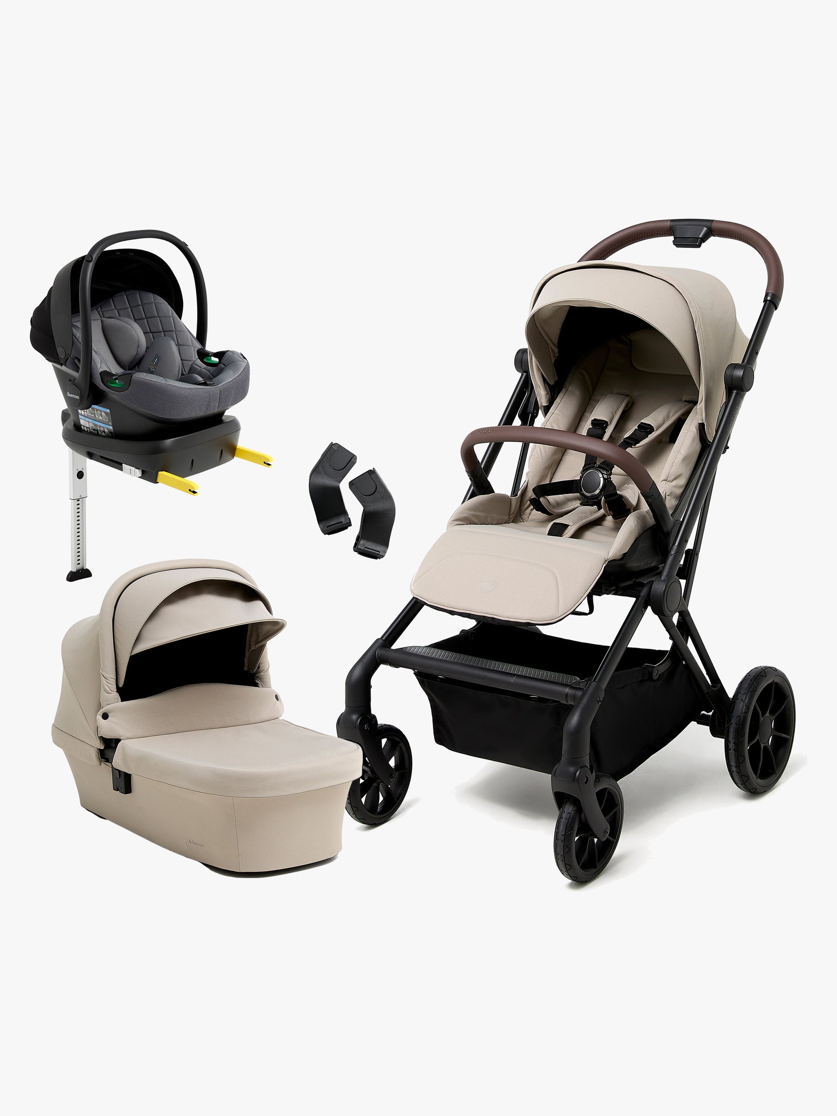 Beemoo Pro Twist Duovagn Inkl. Beemoo Route Babyskydd &  Bas, Latte Beige/Mineral Grey