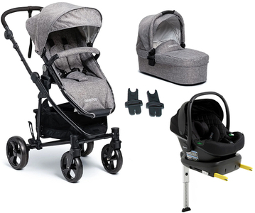 Beemoo Flexi Travel 3 Duovagn Inkl. Beemoo Route i-Size Babyskydd & Bas, Grey Melange/Black Stone