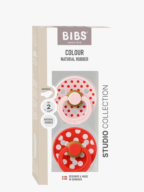 BIBS Studio Colour Polka Napp 2-Pack Latex Stl 2 Anatomisk, Blossom/Candy Apple