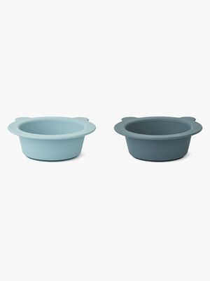 LIEWOOD Peony Schüsseln mit Saugnapf 2er-Pack, Sea Blue/Whale Blue