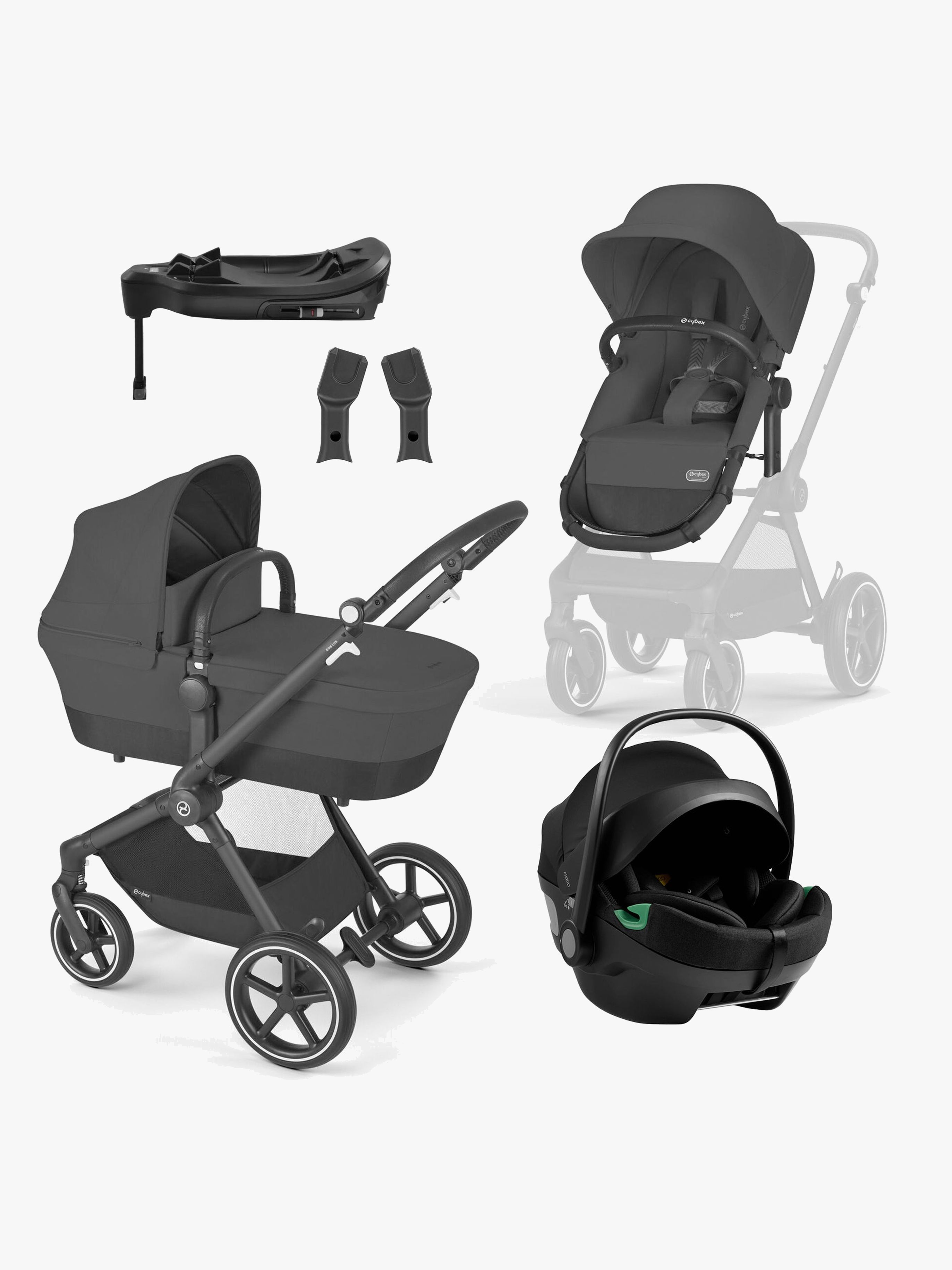 Cybex EOS Lux Duovagn inkl. Axkid GOKID Babyskydd & Bas, Moon Black