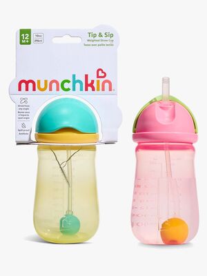 Munchkin Tip & Sip Sugrørskopp 296 ml 2-Pack, Pink/Yellow