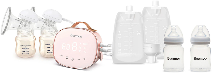 Beemoo Care Duo Elektrisk Dubbelbröstpump inkl. Bröstmjölkspåsar & Bröstmjölksflaska 180 ml 2-pack