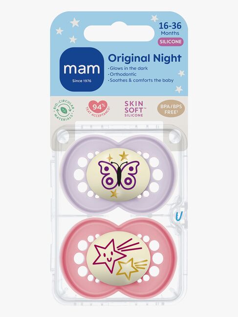 MAM Orginal Night Nappar Silikon 2-Pack 16-36m, Rosa