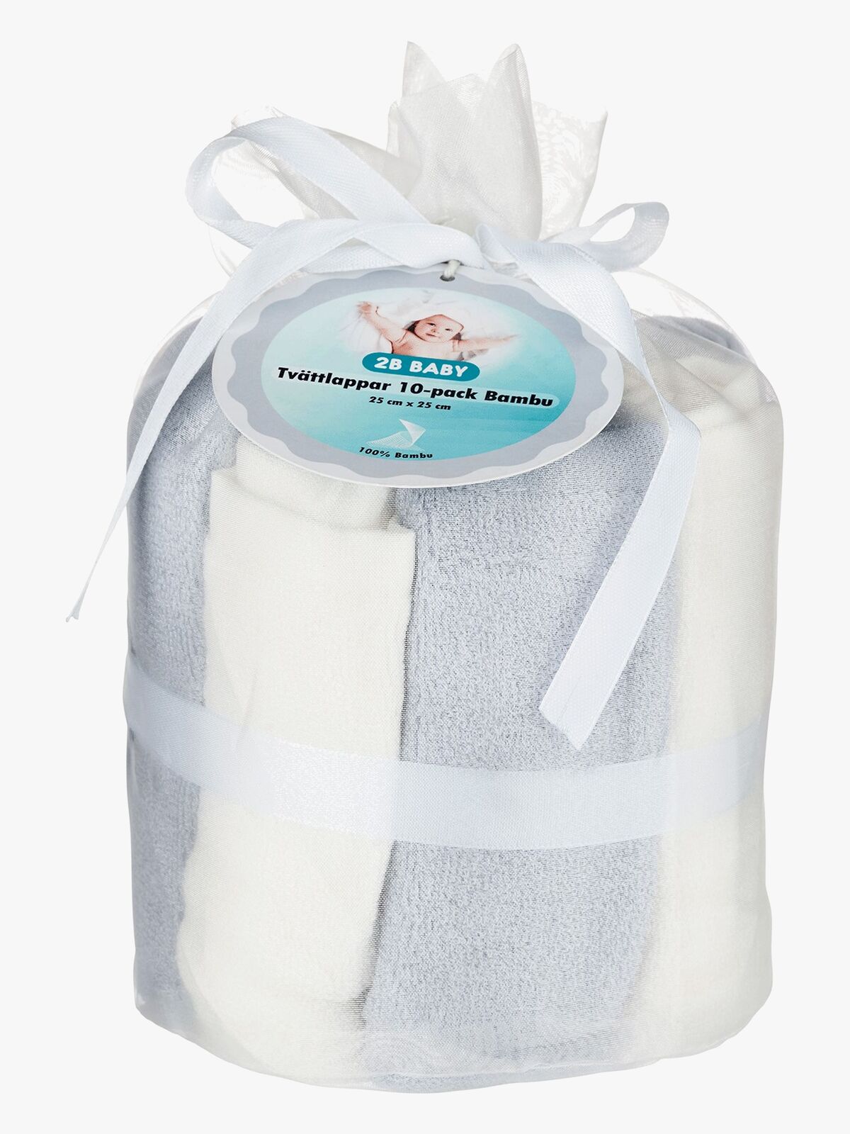 2B Baby Tvättlappar Bambu 10-pack, Grå/Vit