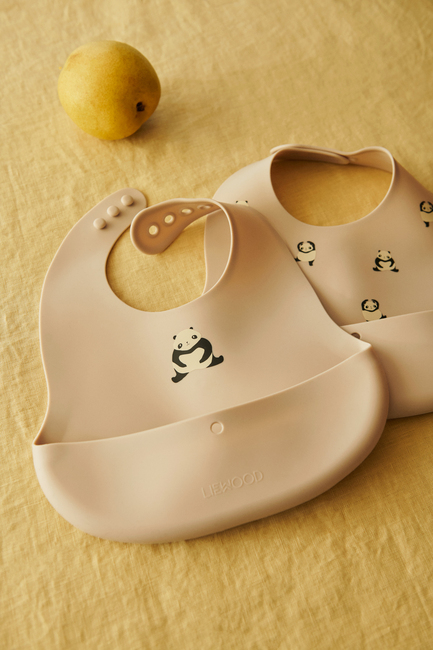 LIEWOOD Ember Mönstrad Haklapp 2-Pack, Panda/Sandy