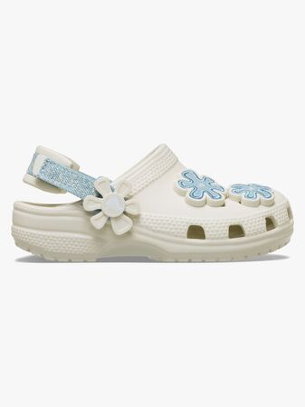 Crocs Classic Denim Flower Kids Tofflor, Summit White
