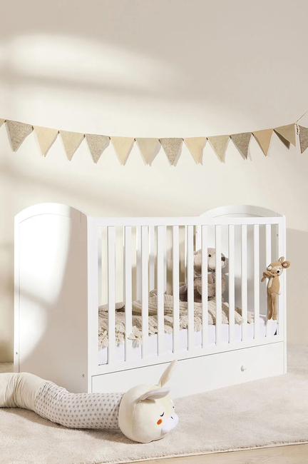 JLY ALVA Lux Spjälsäng med lådor, Vit & BabyMatex Madrass