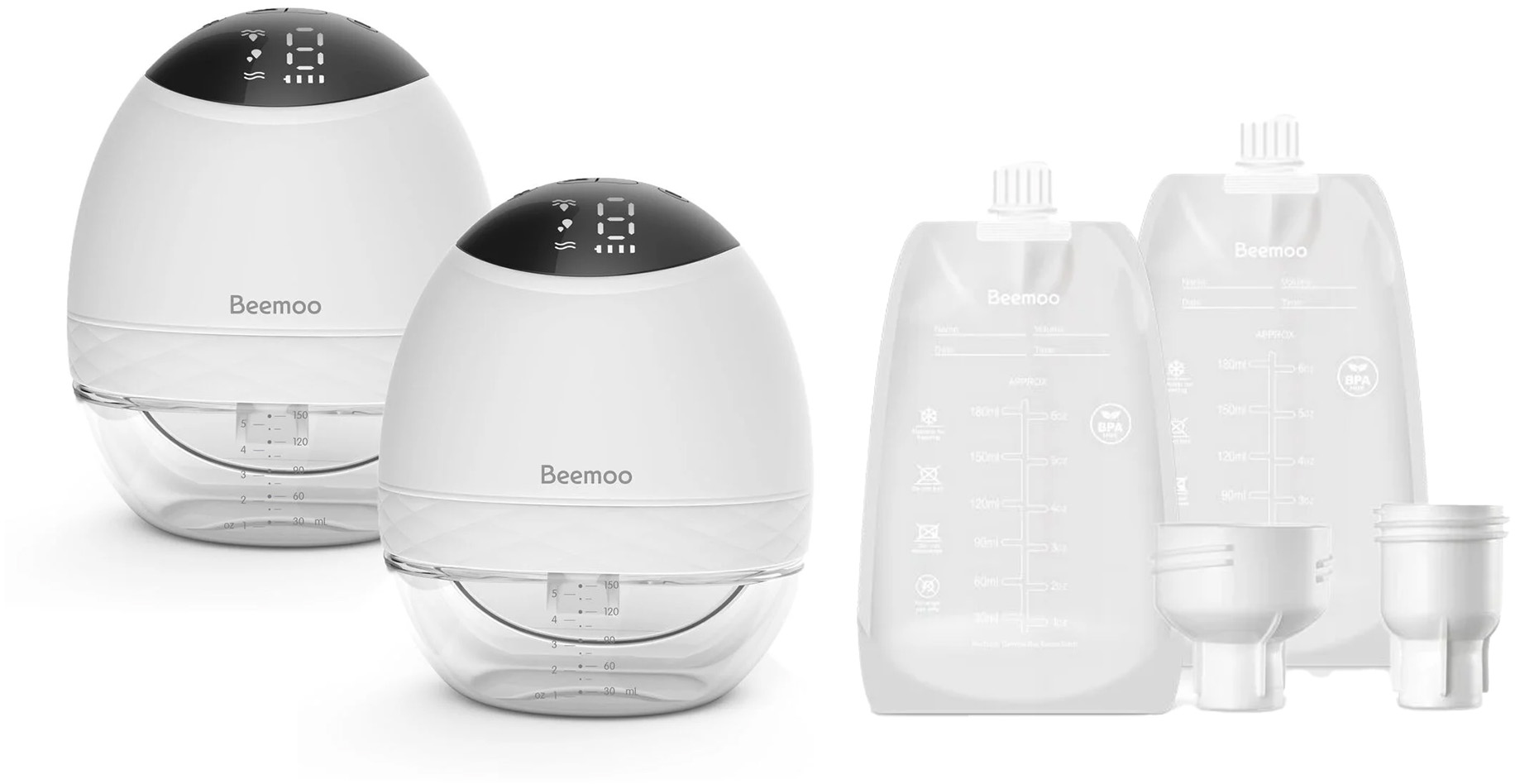 Beemoo CARE Wearable LED Elektrisk Bröstpump Inkl. Mjölkpåsar 30-pack