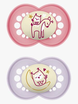 MAM Original Night Silikon Nappar 2-Pack 6-16m, Rosa