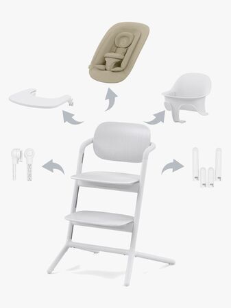 Cybex Lemo 4-in-1 Barnmatstol inkl. Babysitter, Babyset och Bricka, All White