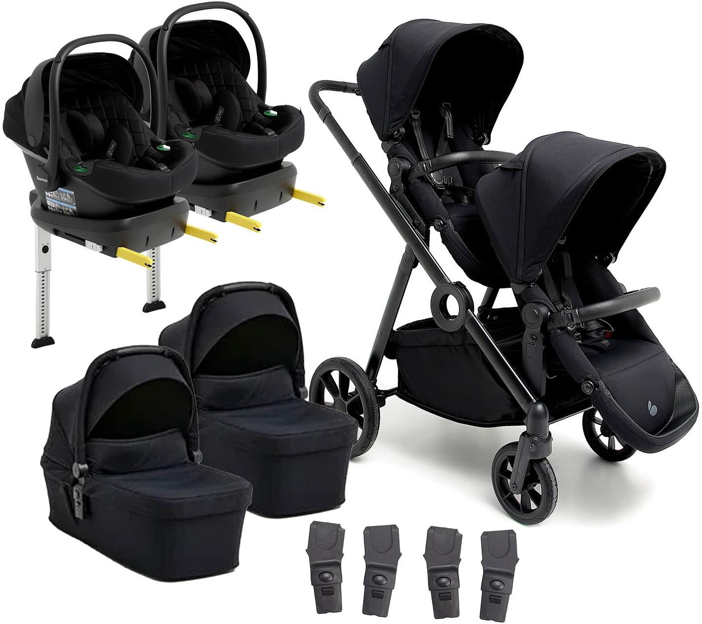 Beemoo Pro Multi 2 Tvillingvagn Inkl. Route i-Size Babyskydd &  Bas, Coffee Black/Black Stone