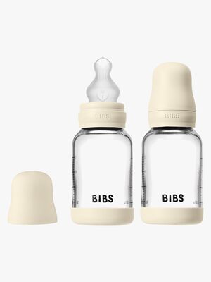 BIBS Slow Flow Glas Nappflaska Silikon 2-Pack 120 ml, Ivory
