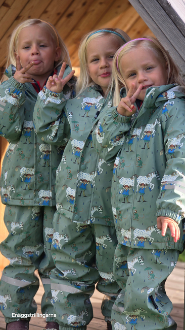 Geggamoja  Fodrat Regnställ Pippi Långstrump, Grön