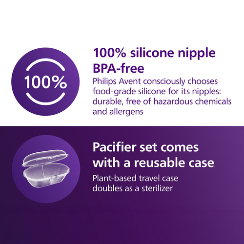 Philips Avent Ultra Air Napp Natt 0–6m 2-Pack, Gul/Lila